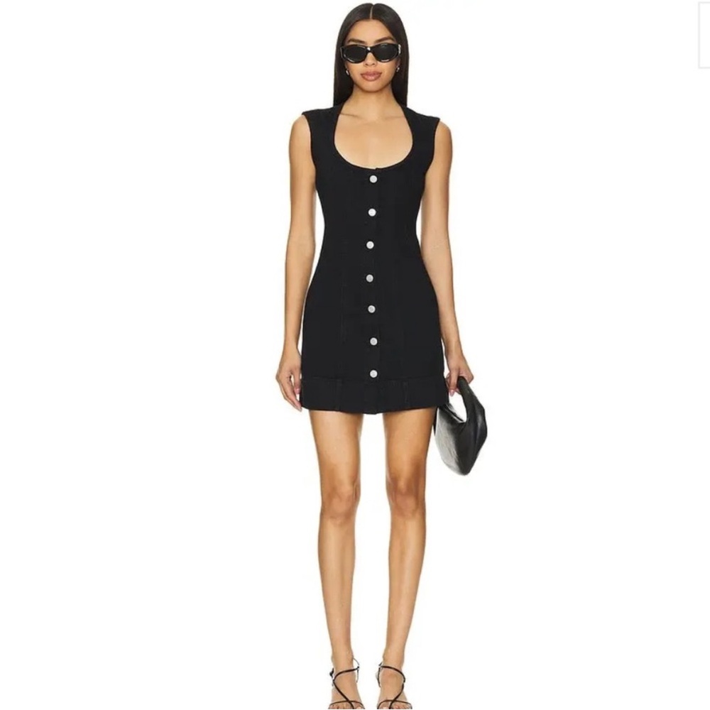 Frame seamed denim scoop Black Sleeveless Button-Front Mini Dress revolve 0 NWT